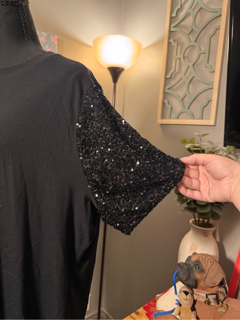 Rebecca Minkoff Black Short Sleeve Tee with Sequin Sleeves - Picture 3 of 5